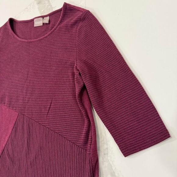 Chicos Burgundy Wine Textured Stripe 3/4 Sleeve Top Women’s Size 1 (Medium) - Picture 3 of 6